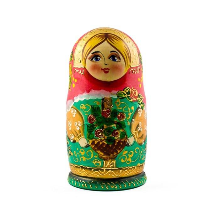 BestPysanky 5 Girls with Basket Flowers Nesting Dolls  6.5 Inches