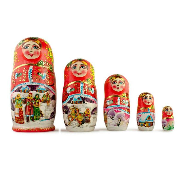 BestPysanky Set of 5 Winter Night  Wooden Nesting Dolls 6.5 Inches