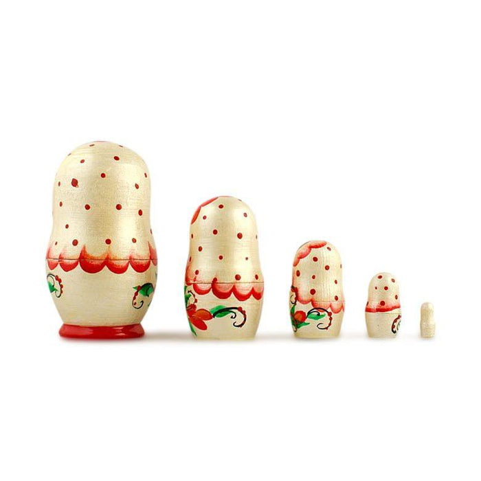 BestPysanky Set of 5 Red Poppy Flowers Dress Wooden Nesting Dolls 3.5 Inches