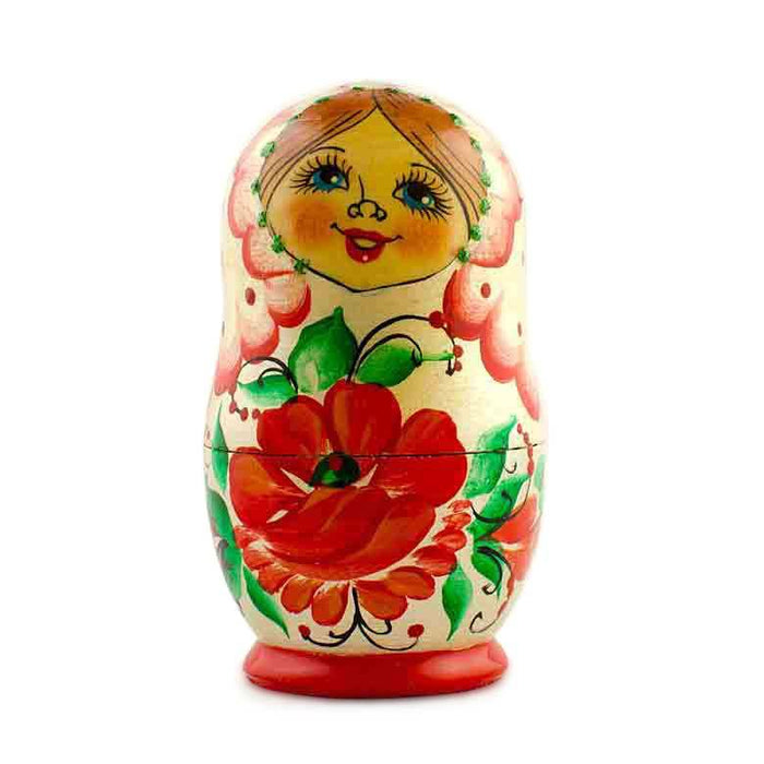 BestPysanky Set of 5 Red Poppy Flowers Dress Wooden Nesting Dolls 3.5 Inches