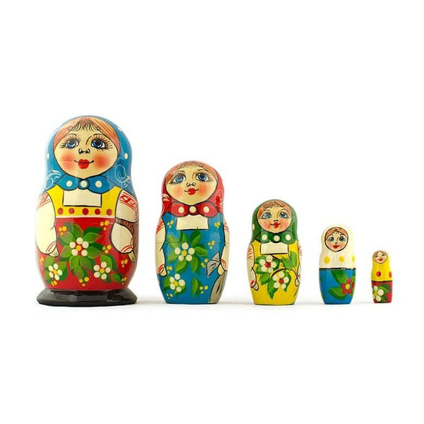 BestPysanky Set of 5 Folk Girls Wooden Nesting Dolls 5.5 Inches