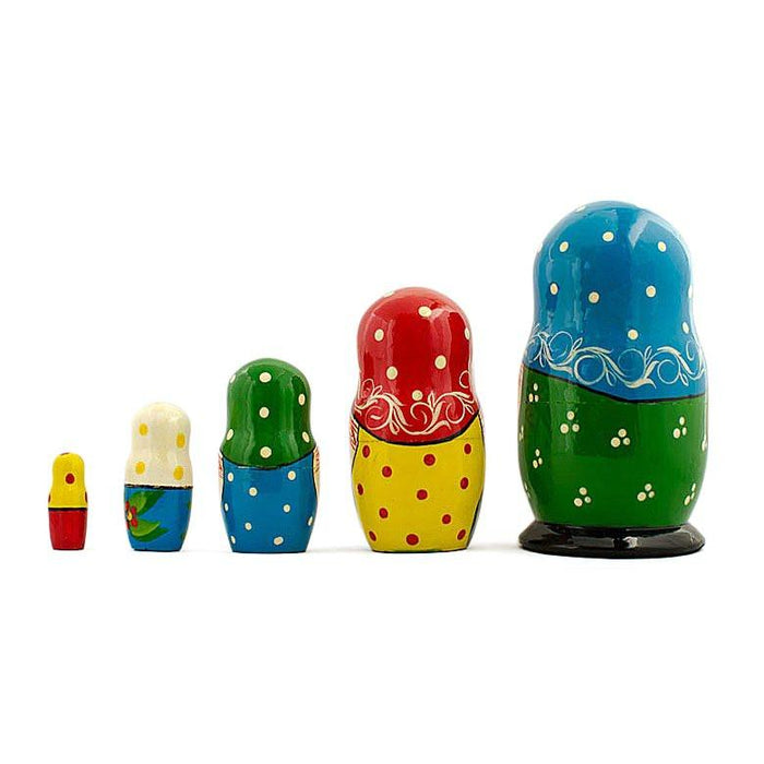 BestPysanky Set of 5 Folk Girls Wooden Nesting Dolls 5.5 Inches