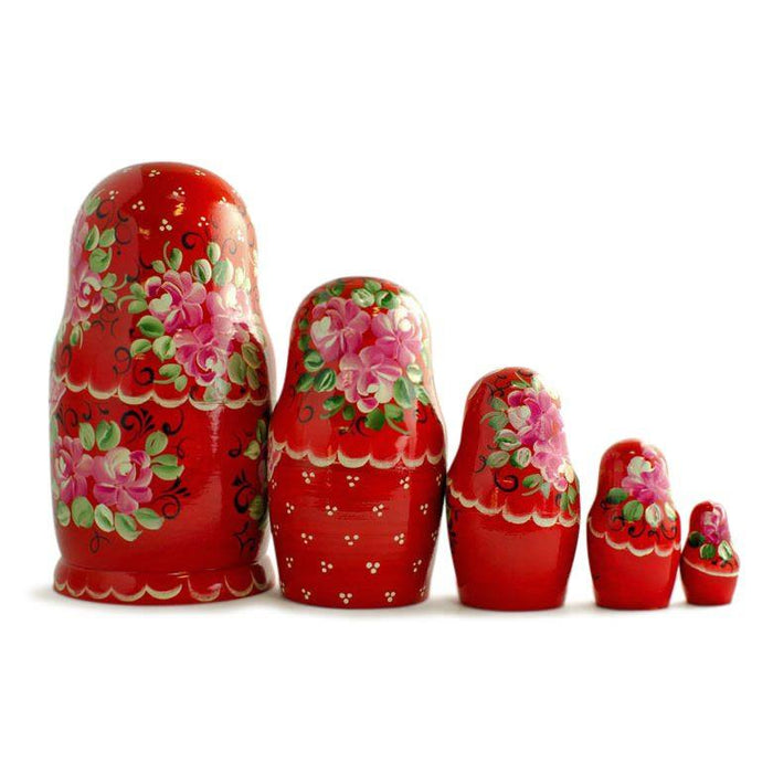 BestPysanky Set of Girls in Red Dress Wooden Nesting Dolls 7 Inches