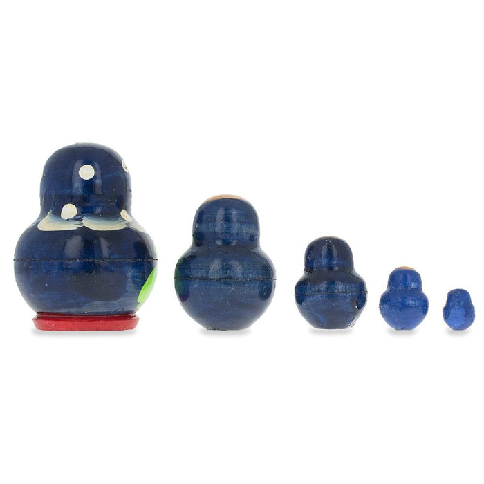 BestPysanky 5 Miniature Strawberry Blue Dress Nesting Dolls 1.75 Inches