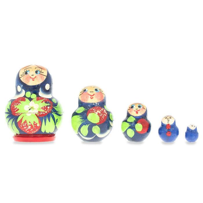 BestPysanky 5 Miniature Strawberry Blue Dress Nesting Dolls 1.75 Inches