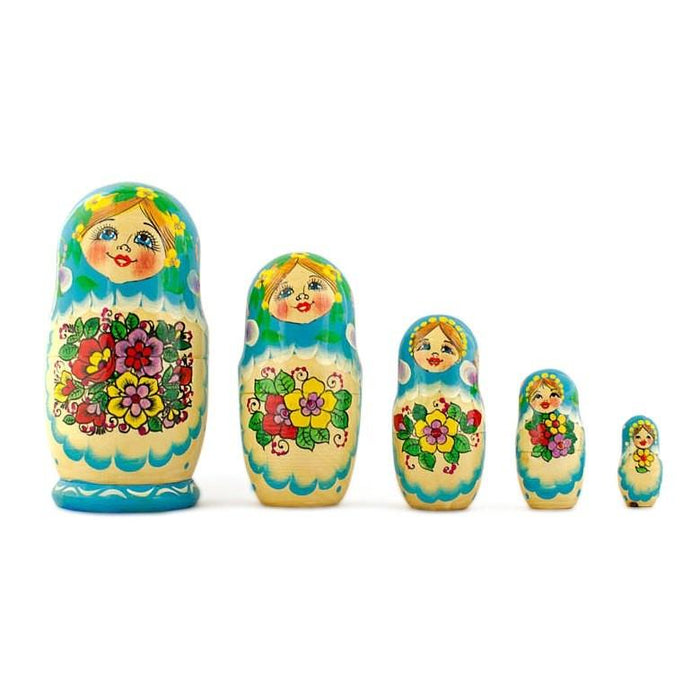 BestPysanky Set of 5 Garden Bouquet Dress Nesting Dolls 5.5 Inches