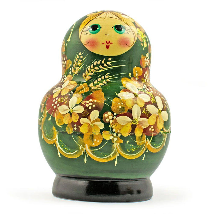 BestPysanky Set of 5 Golden Flowers on Red Dress Nesting Dolls  5 Inches