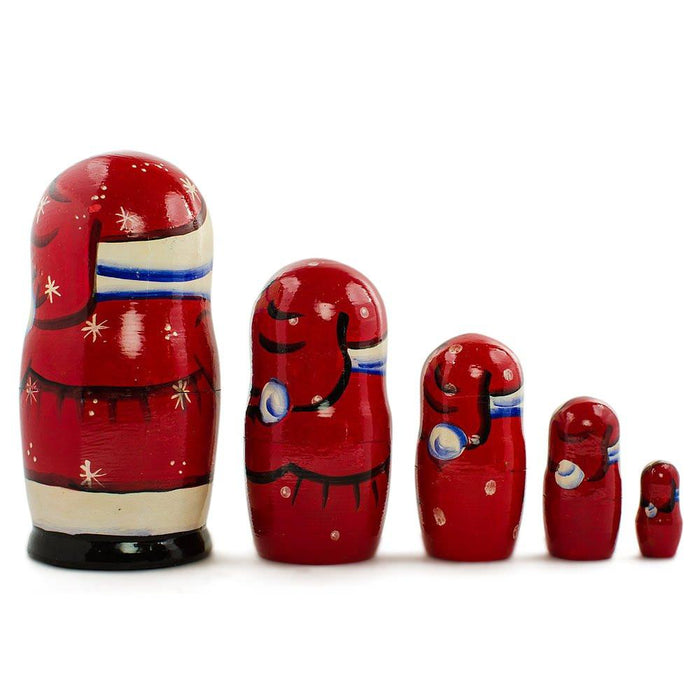 BestPysanky Set of 5 Cheerful Santa Wooden Nesting Dolls 7 Inches