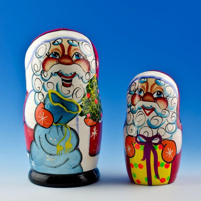 BestPysanky Set of 5 Cheerful Santa Wooden Nesting Dolls 7 Inches