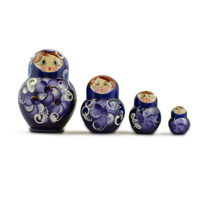 BestPysanky Set of 4 Miniature Wooden Nesting Dolls Matryoshka in Blue Dress  3 Inches