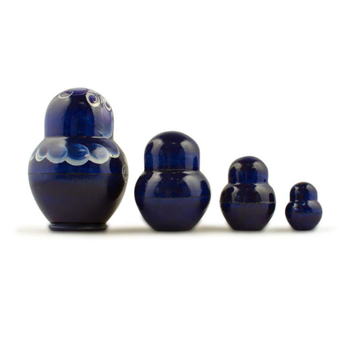 BestPysanky Set of 4 Miniature Wooden Nesting Dolls Matryoshka in Blue Dress  3 Inches