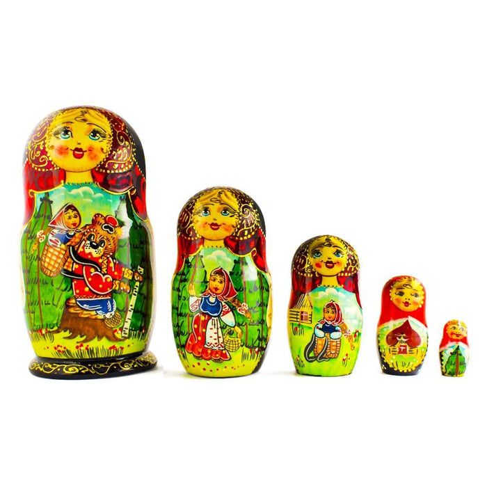 BestPysanky Set of 5 Red Riding Hood Wooden Nesting Dolls Matryoshka 6.5 Inches