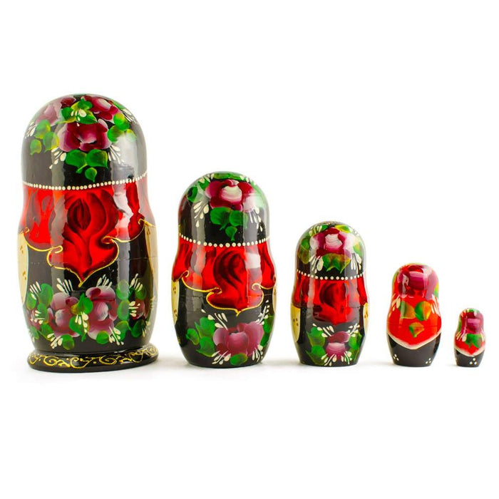 BestPysanky Set of 5 Red Riding Hood Wooden Nesting Dolls Matryoshka 6.5 Inches