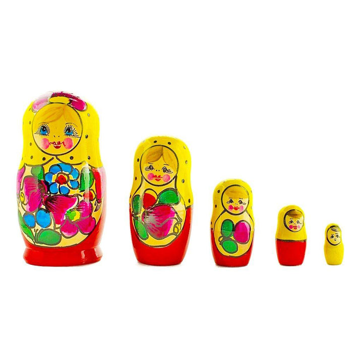 BestPysanky Set of 5 Traditional in Yellow Scarf Nesting Dolls 6 Inches