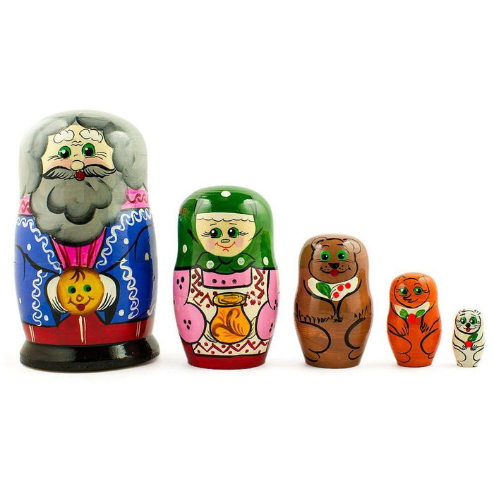 BestPysanky Kolobok, Babushka and Dedushka Fairy Tale Nesting Dolls 7 Inches