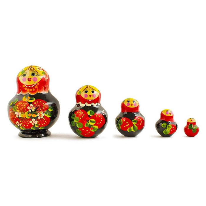 BestPysanky Set of 5 Elena Red Dress Wooden Nesting Dolls 4.75 Inches