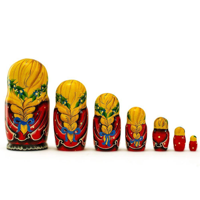 BestPysanky Set of 7 Yana with Cat in Red Dress Nesting Dolls 8.5 Inches