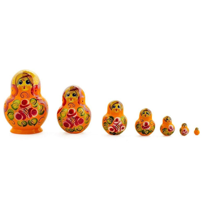 BestPysanky Set of 7 Orange and Red Dress Wooden Nesting Dolls 3.5 Inches