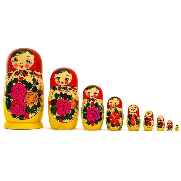 BestPysanky Set of 9 Traditional Semenov Wooden Nesting Dolls 10 Inches