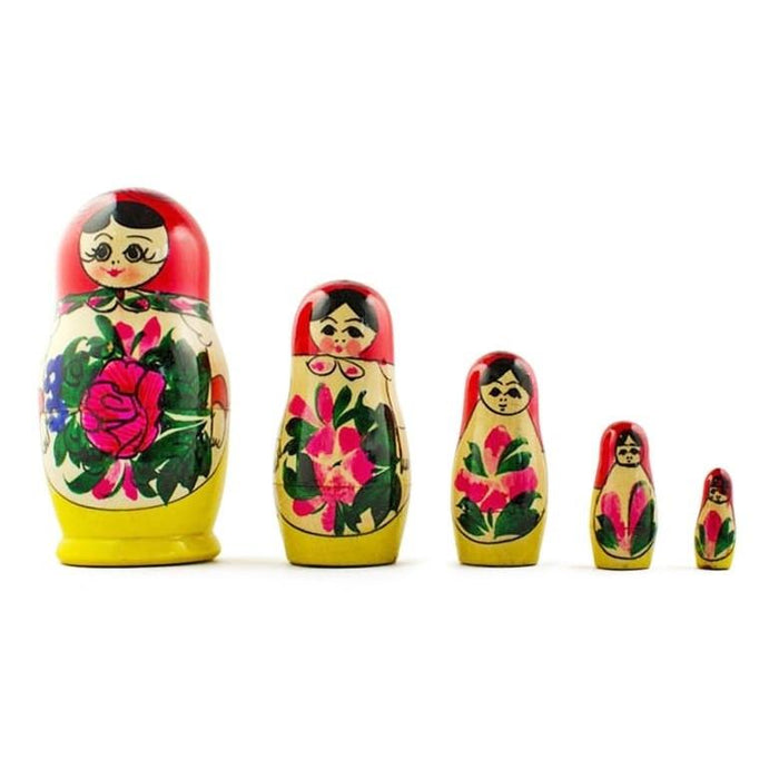 BestPysanky 5 Unfinished Wooden Nesting Dolls with Paints DIY Craft Kit 5.75 Inches