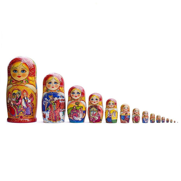 BestPysanky Set of 15 Cartoon Wooden  Nesting Dolls 13 Inches