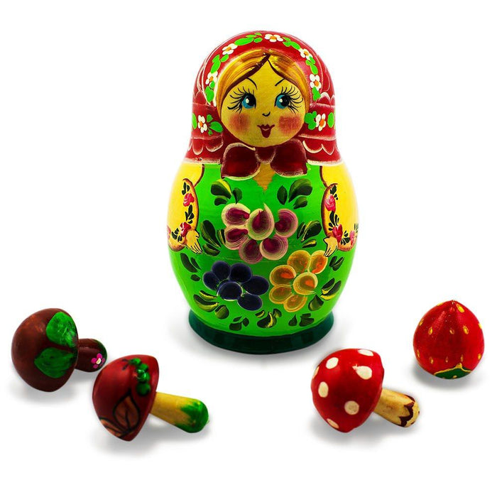 BestPysanky The Girl with 4 Mushrooms Wooden Nesting Doll 5 Inches