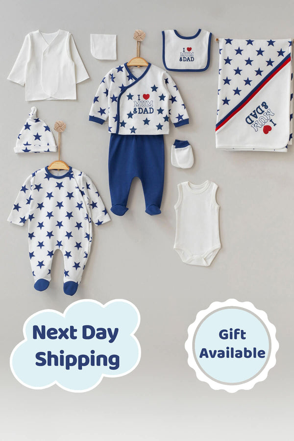 THA Dressing Lincoln Blue Star Newborn Coming Home Set (10 pcs)