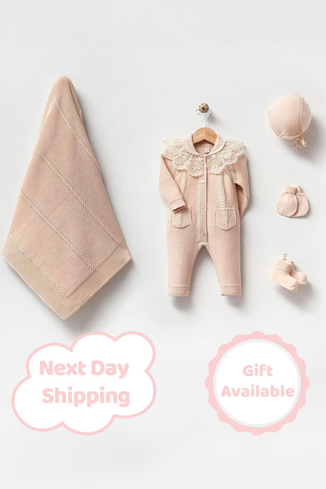 THA Dressing Adrian Beige Knit Newborn Coming Home Set (5 pcs)