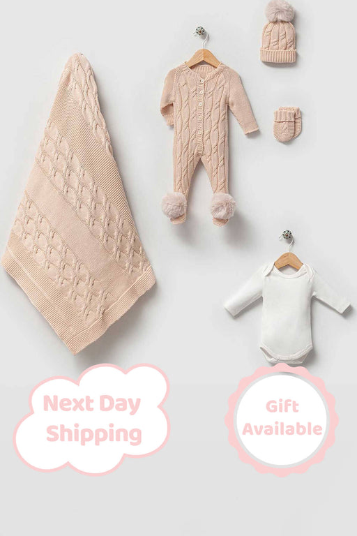 THA Dressing Daniel Beige Newborn Knit Coming Home Set (5 pcs)