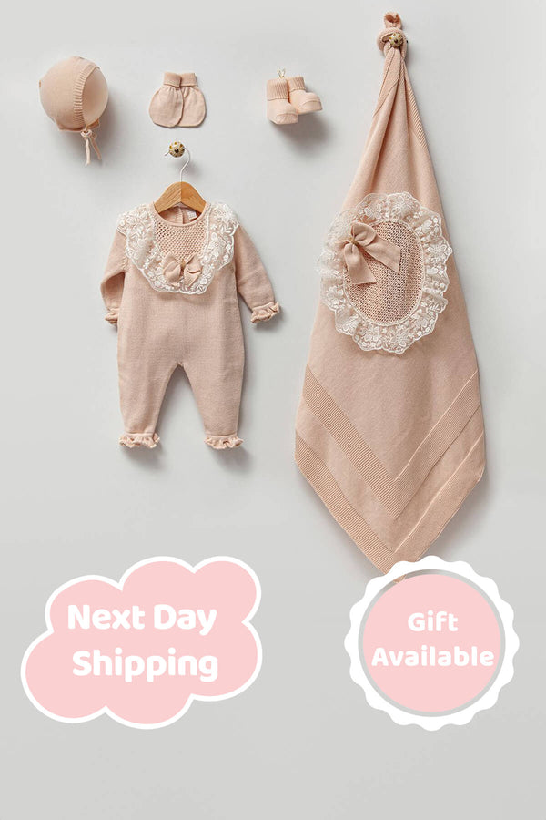 THA Dressing Nora Beige Newborn Knitwear Coming Home Set (5 pcs)