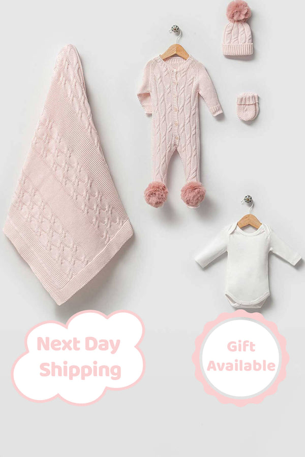 THA Dressing Daniel Pink Newborn Knit Coming Home Set (5 pcs)