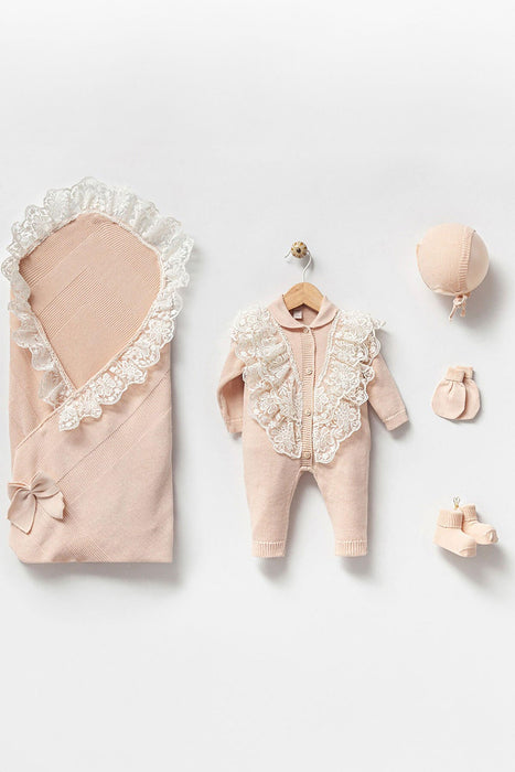 THA Dressing Eva Beige Newborn Knitwear Coming Home Set (5 pcs)