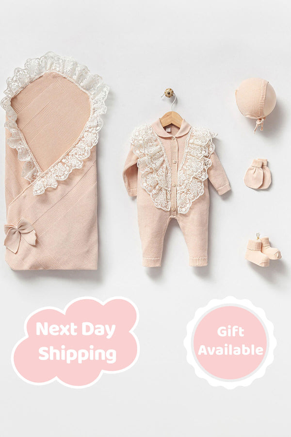 THA Dressing Eva Beige Newborn Knitwear Coming Home Set (5 pcs)