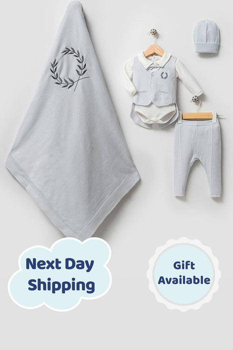 THA Dressing Kevin Baby Blue Knit Newborn Coming Home Set (5 pcs)