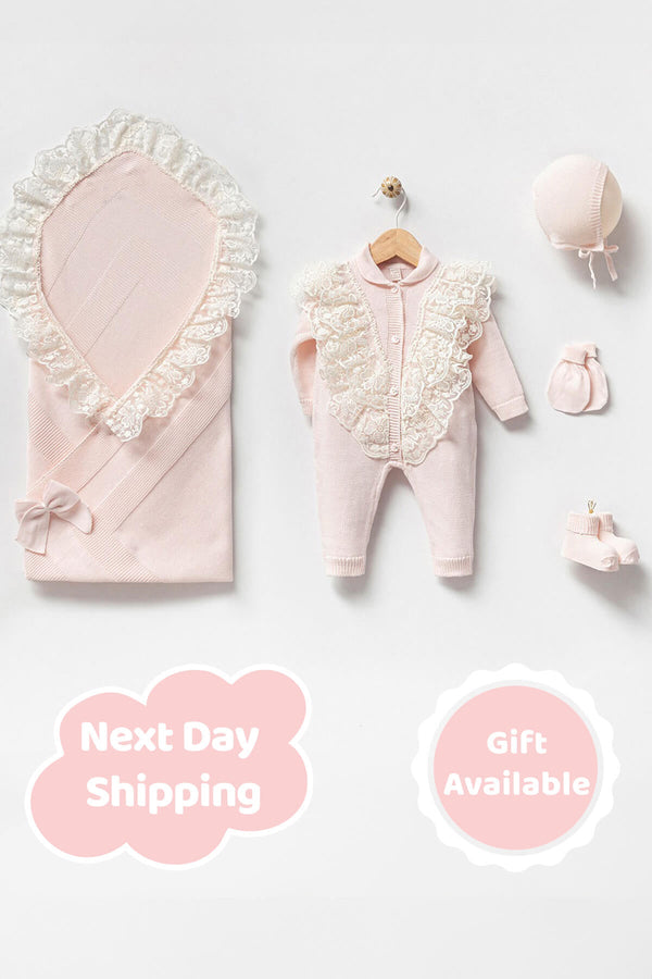 THA Dressing Eva Pink Newborn Knitwear Coming Home Set (5 pcs)