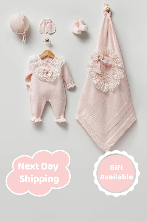 THA Dressing Nora Pink Newborn Knitwear Coming Home Set (5 Pcs)