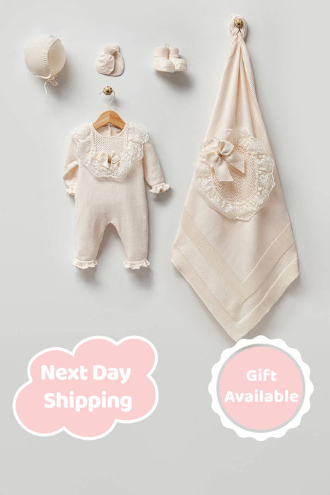 THA Dressing Nora Cream Newborn Knitwear Coming Home Set (5 pcs)