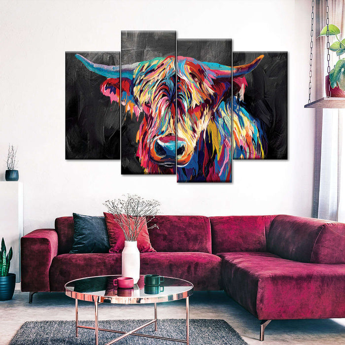 ElephantStock Colorful Highland Cow Wall Art