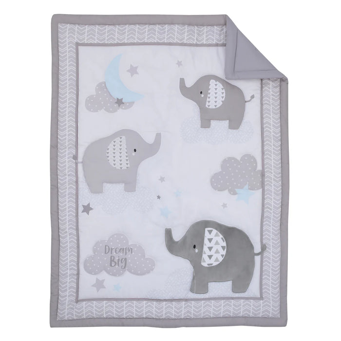Little Love by NoJo Elephant Stroll Dream Big Clouds and Stars with Chevron Border 3 Piece Nursery Crib Bedding Set