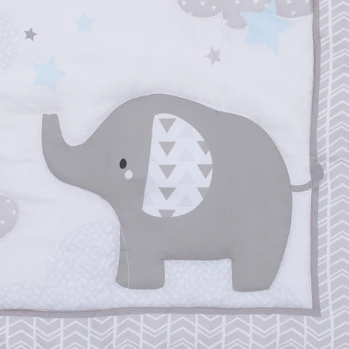 Little Love by NoJo Elephant Stroll Dream Big Clouds and Stars with Chevron Border 3 Piece Nursery Mini Crib Bedding Set