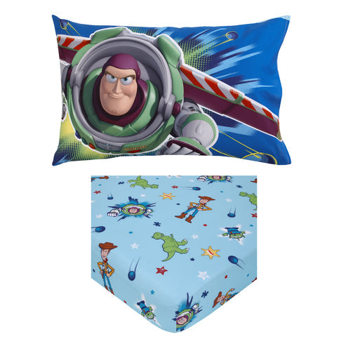 Disney Toy Story Power Up 2 Pack Super Soft Fitted Toddler Sheet and Pillowcase Set