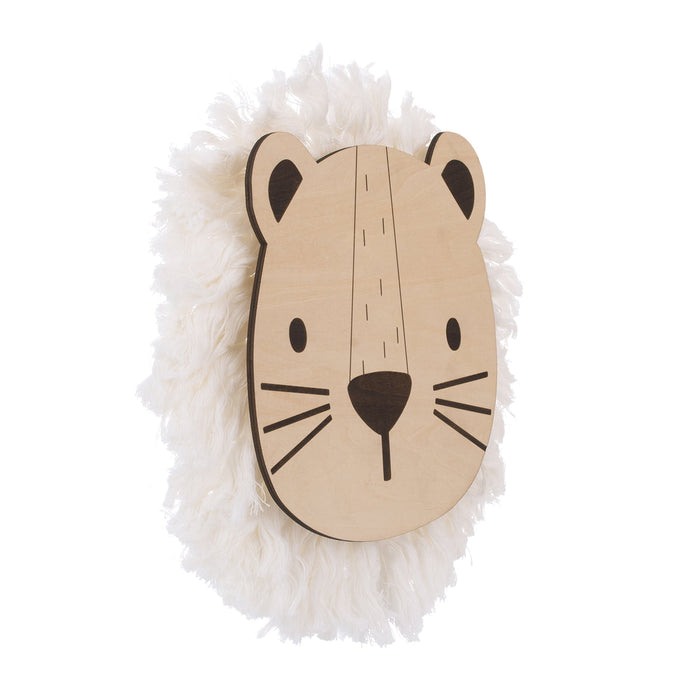 Little Love by NoJo Natural Wood Lion Wall Décor with Ivory Yarn Mane