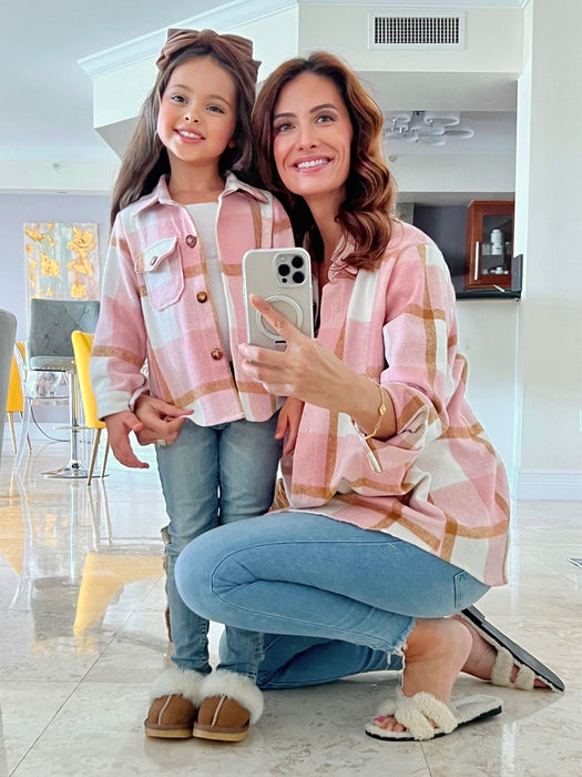 Mia Belle Girls Mommy and Me Blushing Babes Pink Flannel Shirt