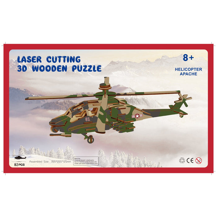 BestPysanky Apache Helicopter Model Kit - Wooden Laser-Cut 3D Puzzle (82 Pcs)