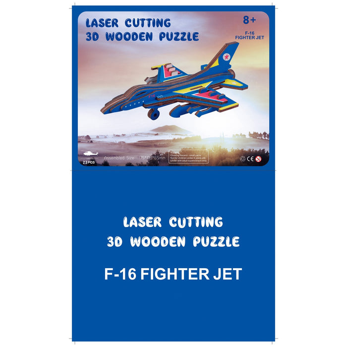 BestPysanky F-16 Fighter Plane Model Kit - Wooden Laser-Cut 3D Puzzle (23 Pcs)