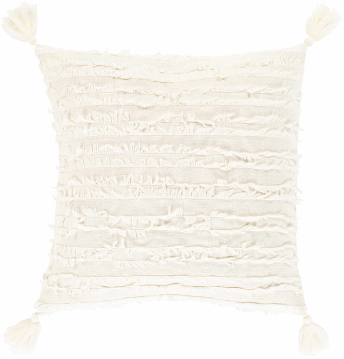 Hauteloom Odon Textured Ivory Tassel Square Pillow