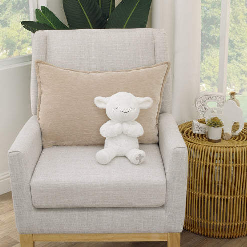 Little Love by NoJo White Plush Lamb with Praying Hands and Embroidered Cross