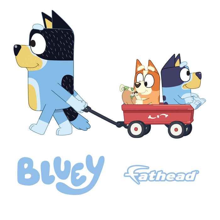 Fathead Bluey: Bandit, Bluey, Bingo Wagon Ride Icon - Officially Licensed BBC Removable Adhesive Decal