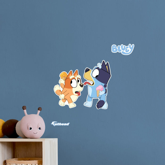 Fathead Bluey: Bluey & Bingo Sisters Ice Cream Icon - Officially Licensed BBC Removable Adhesive Decal