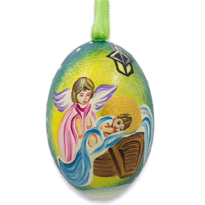 BestPysanky Angel Overlooking Baby Jesus Wooden Christmas Ornament 3 Inches